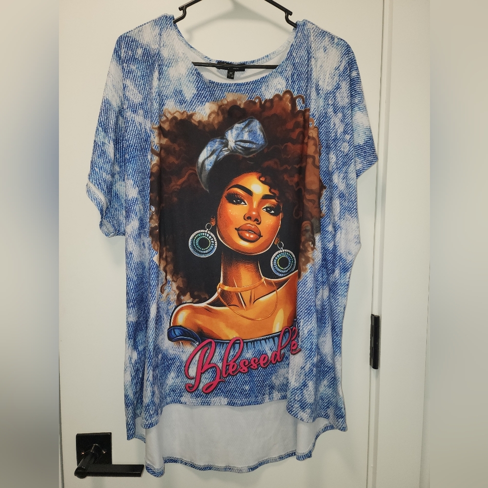 Vibrant Blue Graphic Women's Tee Size - 3X